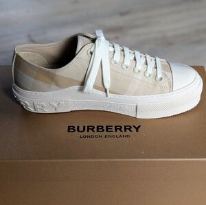 Burberry Neutral Check Low-Top Canvas Sneaker, Size 38 (8)